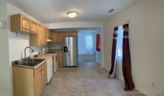 kitchen featuring sink and white appliances