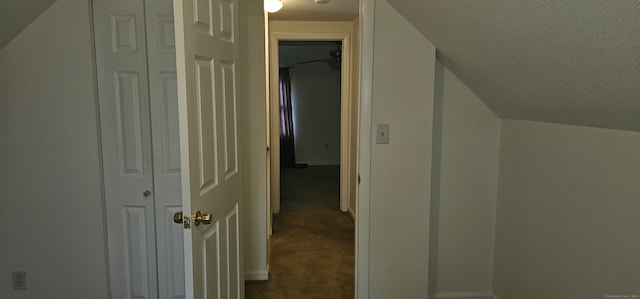 additional living space with a textured ceiling, carpet flooring, and vaulted ceiling