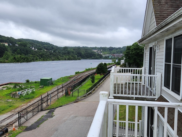 exterior space featuring a water view