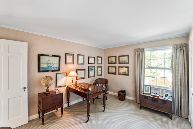 view of carpeted home office