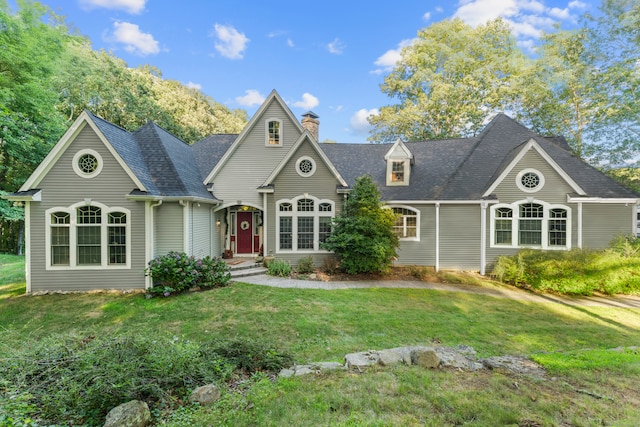 view of front of home with a front lawn