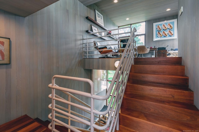 23 Mauwee Brook Way, Kent, CT 06757 - stairway featuring recessed lighting and wood walls