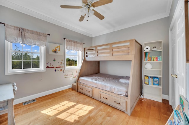 15 Huntington Ridge Rd, Wallingford, CT 06492 - bedroom featuring light wood-style floors, crown molding, baseboards, and ceiling fan