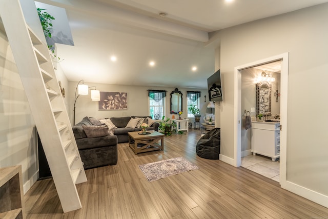 living room featuring light hardwood / wood-style floors