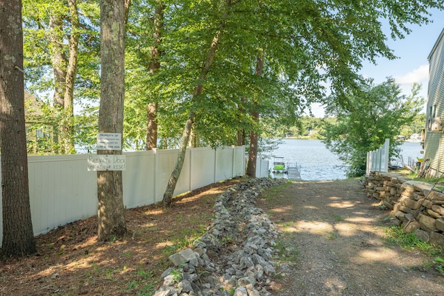 view of yard with a water view