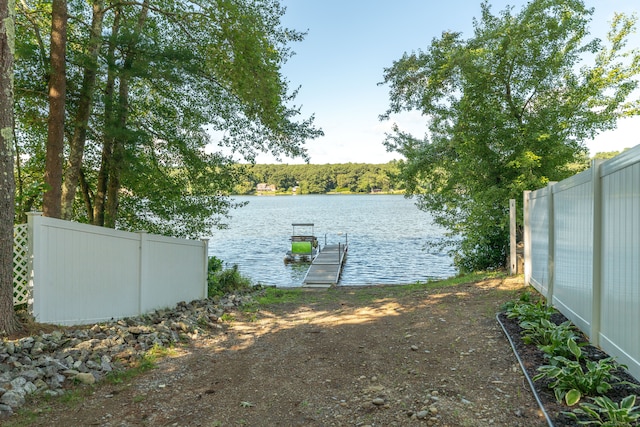 view of water feature with a boat dock