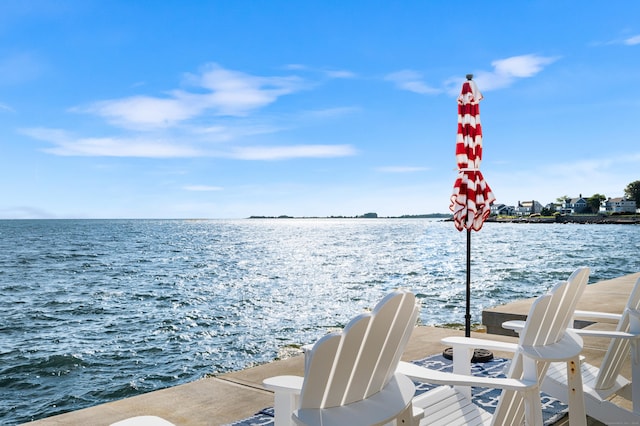 dock area with a water view