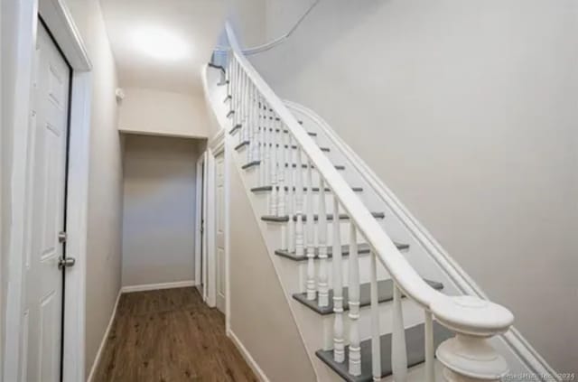 stairway featuring wood-type flooring