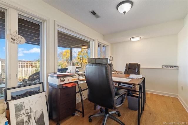 office with light hardwood / wood-style flooring