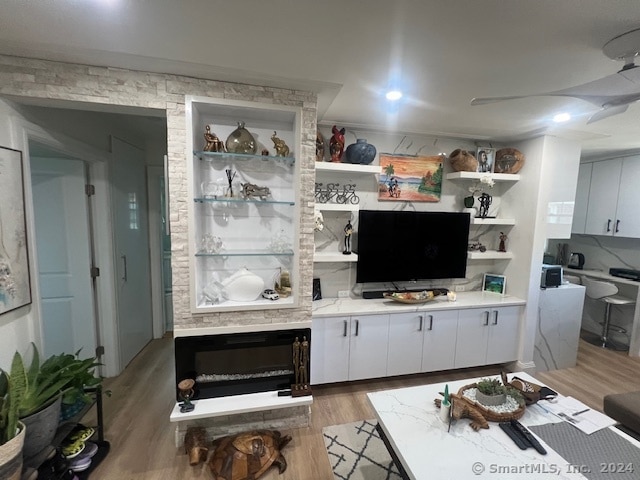 living room with light wood-type flooring