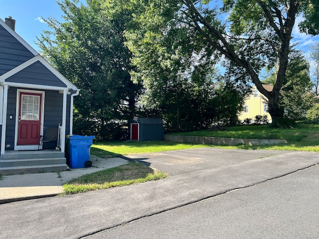 view of yard with a storage unit