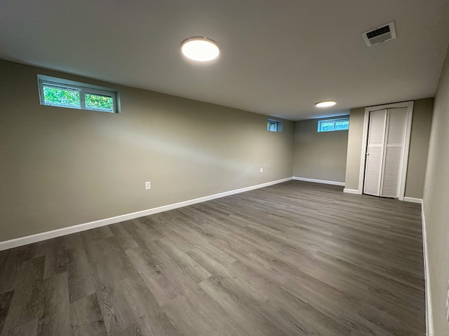 basement featuring wood-type flooring