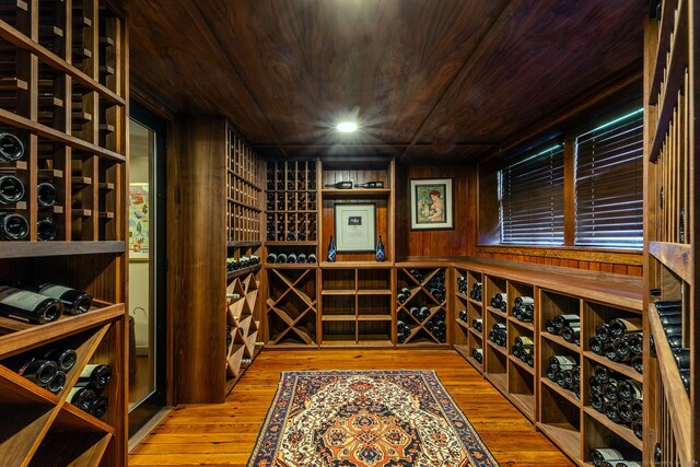 51 Ferry Bridge Rd, Washington, CT 06793 - wine room featuring wooden ceiling, wood finished floors, and wood walls