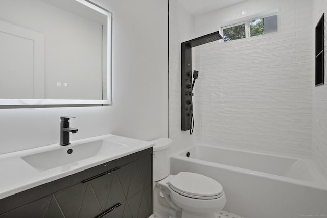 full bathroom featuring toilet, shower / washtub combination, and vanity