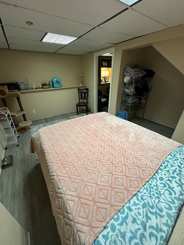 bedroom featuring a paneled ceiling and hardwood / wood-style flooring