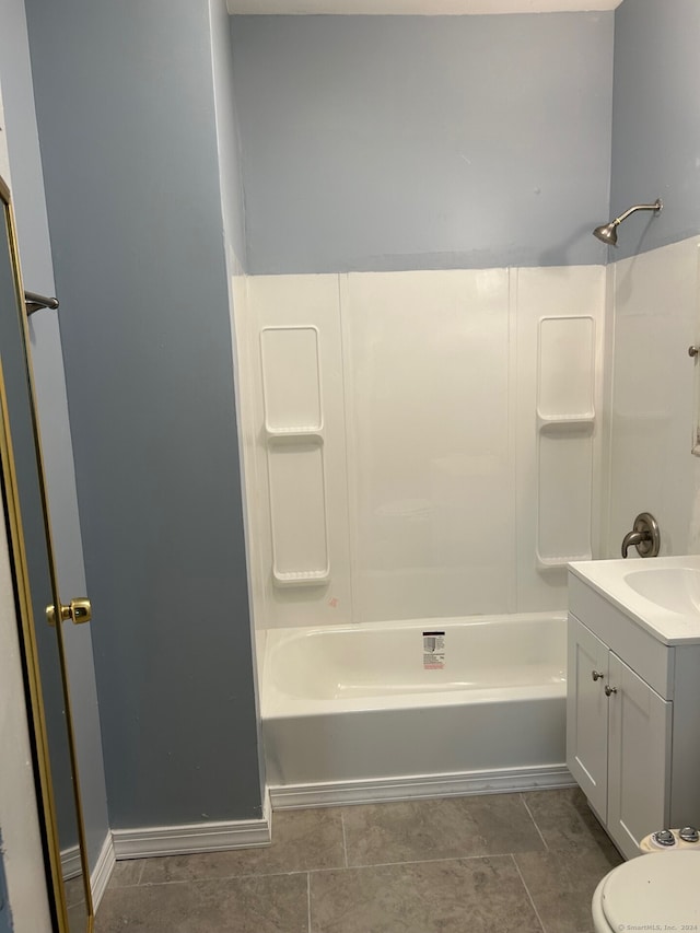 full bathroom featuring shower / washtub combination, vanity, and toilet