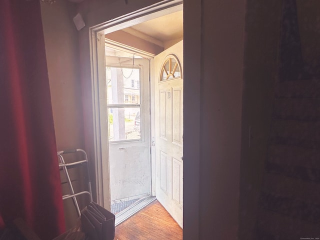 doorway to outside featuring hardwood / wood-style flooring