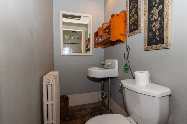 bathroom featuring radiator heating unit, toilet, and sink