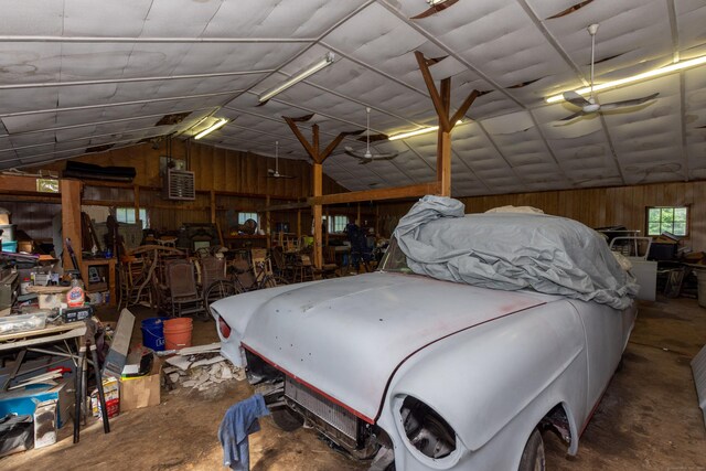 garage with ceiling fan