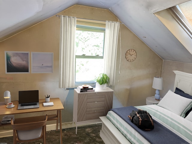 bedroom featuring vaulted ceiling