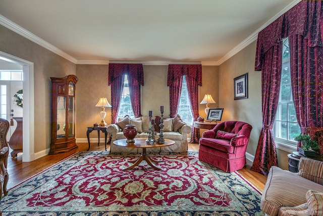 living room featuring a wealth of natural light and hardwood / wood-style floors