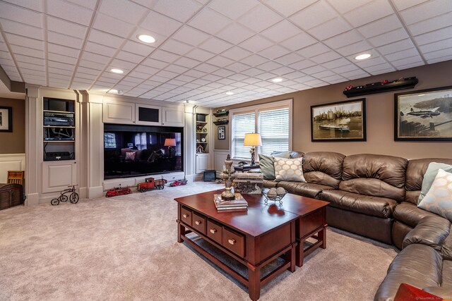 living room with light carpet