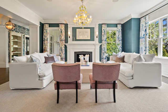 29 Sturges Commons, Westport, CT 06880 - living area with crown molding, a notable chandelier, and a wealth of natural light