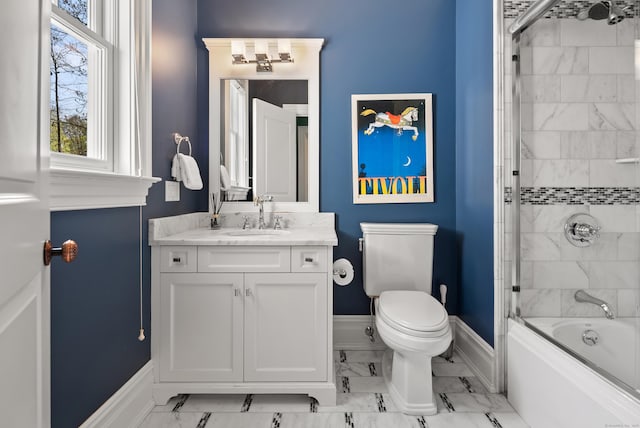 29 Sturges Commons, Westport, CT 06880 - bathroom with shower / tub combination, vanity, toilet, marble finish floor, and baseboards
