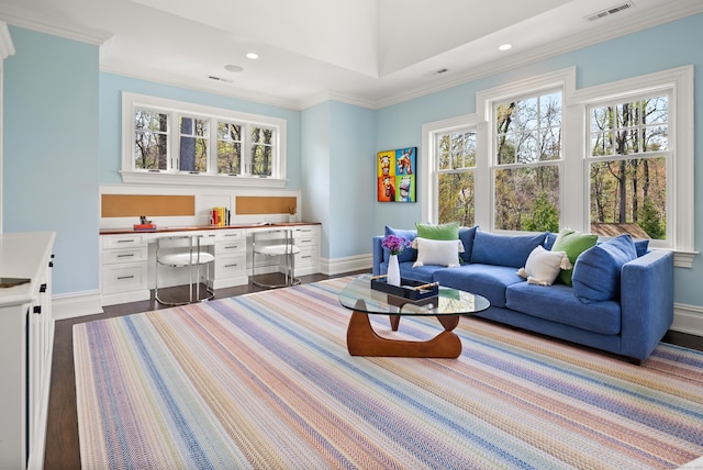 29 Sturges Commons, Westport, CT 06880 - interior space with built in desk, a healthy amount of sunlight, crown molding, visible vents, and baseboards