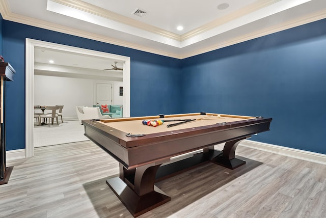 29 Sturges Commons, Westport, CT 06880 - playroom with light wood-type flooring, baseboards, visible vents, a raised ceiling, and crown molding