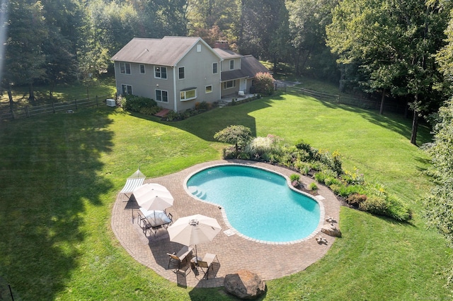 14 Stilson Ln, New Milford, CT 06776 - view of swimming pool with a yard, a fenced backyard, a fenced in pool, and a patio