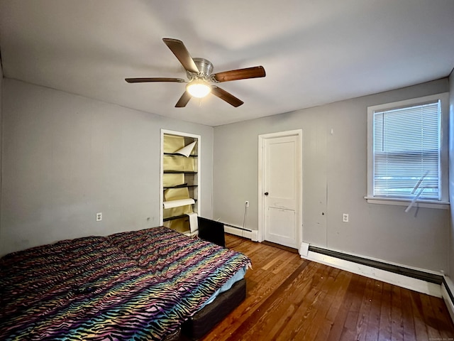 68 Todd St, Hamden, CT 06518 - bedroom featuring a baseboard heating unit, ceiling fan, baseboards, and hardwood / wood-style floors