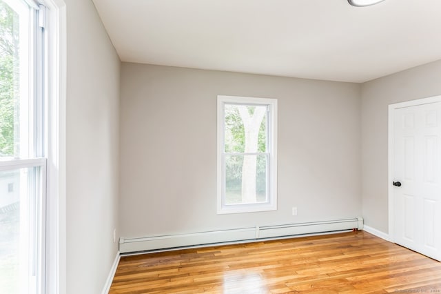 empty room featuring light hardwood / wood-style flooring and baseboard heating