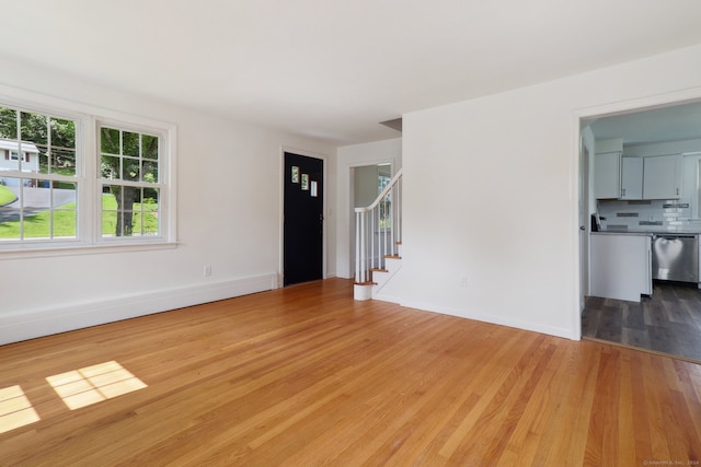 unfurnished living room with light hardwood / wood-style flooring