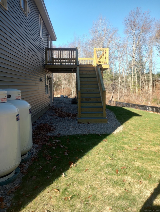 view of yard featuring a wooden deck