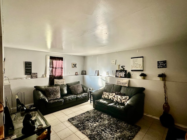 living room with light tile patterned floors