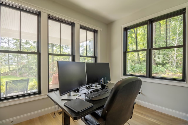 home office featuring light wood-type flooring