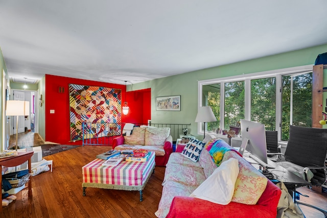 living room with hardwood / wood-style flooring