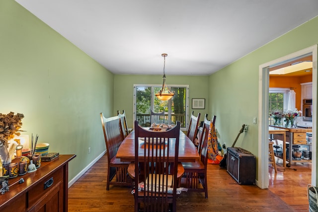 dining area featuring dark wood-type flooring and plenty of natural light