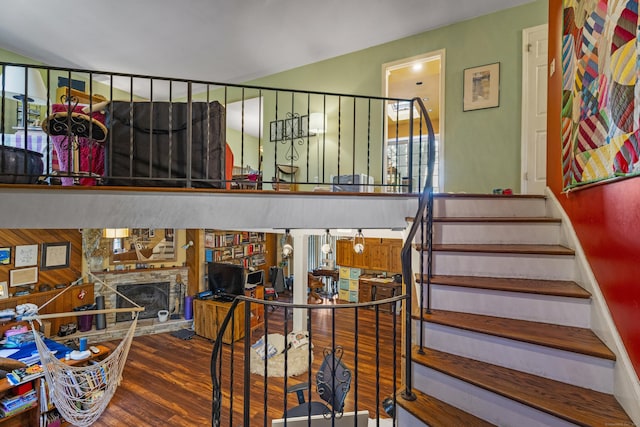 110 William St, Norwalk, CT 06851 - stairs with wood finished floors and a fireplace