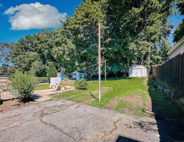 view of yard featuring a shed