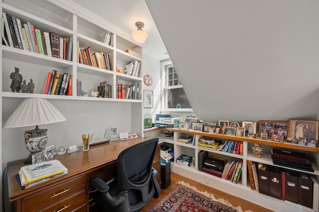 office with wood-type flooring