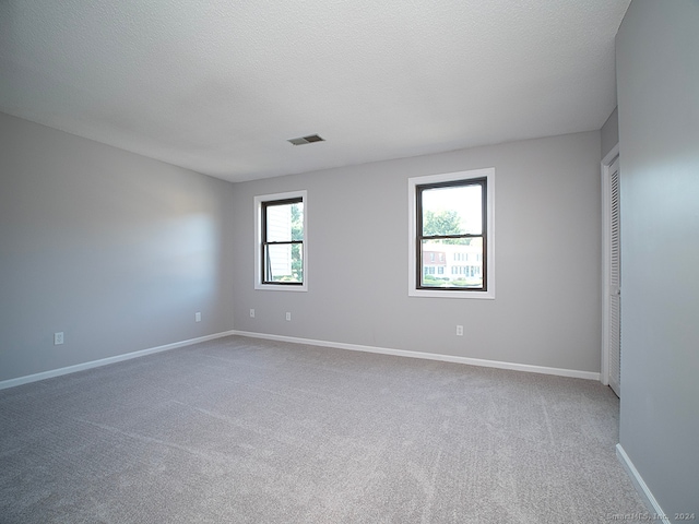 carpeted empty room with plenty of natural light and a textured ceiling