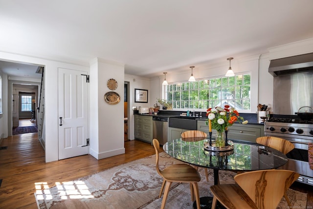 44 S St, Roxbury, CT 06783 - dining space featuring ornamental molding, a wealth of natural light, and wood finished floors