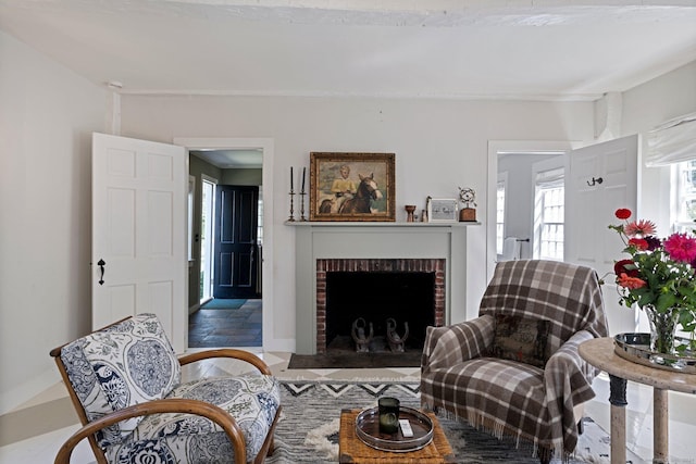 44 S St, Roxbury, CT 06783 - living room featuring baseboards and a fireplace