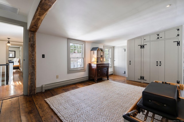 44 S St, Roxbury, CT 06783 - bedroom with multiple closets, baseboard heating, hardwood / wood-style flooring, and visible vents