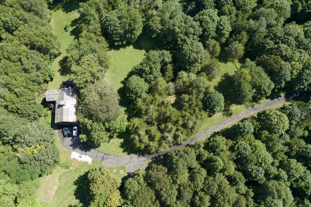 bird's eye view featuring a view of trees