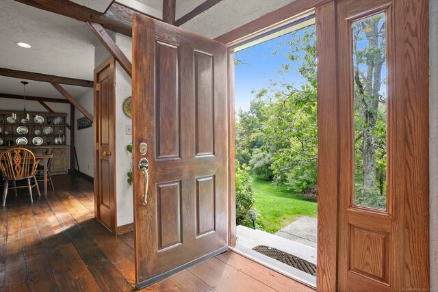 foyer with dark wood-style flooring