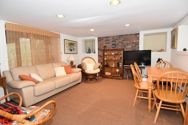 living area with carpet floors and recessed lighting