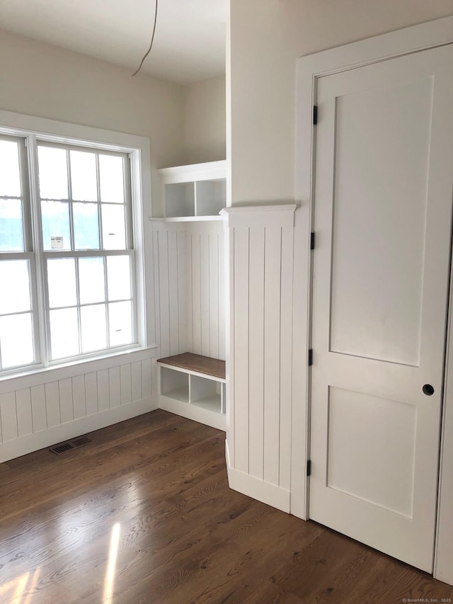 mudroom with dark wood-type flooring